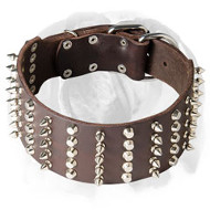 English Bulldog Extra Wide Pure Leather Dog Collar with Spikes and Cones English Bulldog Extra Wide Pure Leather Dog Collar with Spikes and Cones