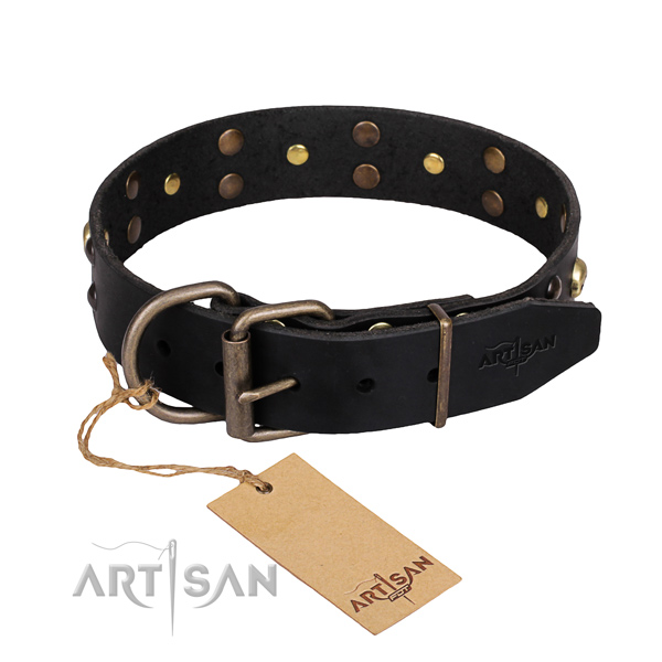 Casual style leather dog collar with fashionable decorations