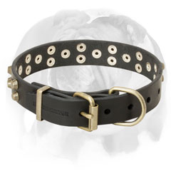 Pure leather dog collar with 3 rows of studs