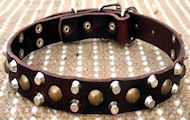 Custom 3 Rows Leather Dog Collar with Pyramids and Studs