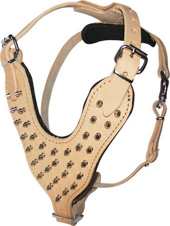 spiked leather dog harness white color