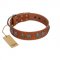 "Luxurious Life" Premium Quality FDT Artisan Tan Leather English Bulldog Collar with Round Adornments