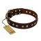 "Fashion Studs" FDT Artisan Decorated Leather English Bulldog Collar with Old Bronze-Plated Steel Hardware