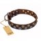 'Strong Shields' FDT Artisan Brown Leather English Bulldog Collar with Exquisite Decorations