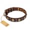 'Flower Melody' FDT Artisan Brown Leather English Bulldog Collar with Mixed Studs