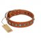 "Silver Spike" Handmade FDT Artisan Tan Leather English Bulldog Collar with Old Silver-Like Spikes