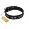 "Silver Medallions" Mod FDT Artisan Black Leather English Bulldog Collar with Round Plates