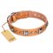 "Glamour Finery" FDT Artisan Female English Bulldog collar of natural leather with stylish old-looking circles