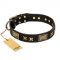 "Passion for Style and Beauty" FDT Artisan Decorated Black Leather English Bulldog Collar