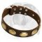 Elegant look in leather dog collar with vintage oval plates for English Bulldog