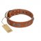 "Brave Spirit" Handmade FDT Artisan Designer Tan Leather English Bulldog Collar with Shields