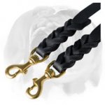 English Bulldog Braided Leather Coupler for 2 Dogs