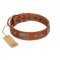 "Great Obelisk" Handcrafted FDT Artisan Tan Leather English Bulldog Collar with Large Plates and Pyramids