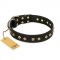 "Rhomb Style" FDT Artisan Decorated Leather English Bulldog Collar with Old Bronze-Plated Studs 1 1/2 inch (40 mm) Wide