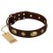 "Hebe's Jewel" FDT Artisan Brown Genuine Leather English Bulldog Collar