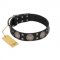 "Sun in Shining" Modern FDT Artisan Black Leather English Bulldog Collar with Studs and Stars