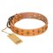 'Top-Flight' FDT Artisan Adorned Tan Leather English Bulldog Collar