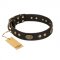 "Perfect Tracery" FDT Artisan Black Leather English Bulldog Collar with Old Bronze Look Plates and Circles