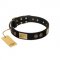 "Chicci-Glam" FDT Artisan Black Leather English Bulldog Collar with Plates and Ornate Studs