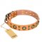 'Sophisticated Glamor' FDT Artisan Tan Leather English Bulldog Collar with Fancy Old-Bronze Plated Decorations