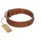 "Silver Century" Fashionable FDT Artisan Tan Leather English Bulldog Collar with Silver-Like Plates