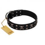 "Black Jack" Stylish Handmade FDT Artisan Black Leather English Bulldog Collar