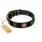 "Welcome on Board" FDT Artisan Black Leather English Bulldog Collar with Skulls and Crossbones Combined with Squares