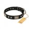 "Pirates Gold" FDT Artisan Black Leather English Bulldog Collar with Old Silver Look Plates and Skulls