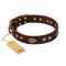 "Old-fashioned Glamor" FDT Artisan Brown Leather English Bulldog Collar with Old Bronze Look Plates and Circles