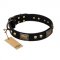 "Biker Style" FDT Artisan Black Leather English Bulldog Collar with Old Bronze Look Plates and Skulls