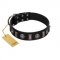"Silver Spikes" Exclusive FDT Artisan Black Leather English Bulldog Collar