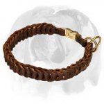 English Bulldog Braided Genuine Leather Dog Collar with Quick Release Buckle
