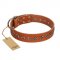 "Star Trek" FDT Artisan Tan Leather English Bulldog Collar Decorated with Stars