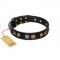 "Golden Artifact" FDT Artisan Black Leather English Bulldog Collar with Old-bronze Covered Medallions