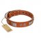 "Pawsy Glossy" FDT Artisan Exclusive Tan Leather English Bulldog Collar 1 1/2 inch (40 mm) wide