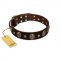 "Breaking the Horizon" FDT Artisan Brown Leather English Bulldog Collar with Engraved Studs and Medallions