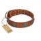 "Blue Sands" FDT Artisan Tan Leather English Bulldog Collar with Silver-like Studs and Round Conchos with Stones