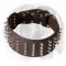 English Bulldog 3 inch Wide Genuine Leather Dog Collar with Spikes