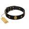 "Star Powder" FDT Artisan Black Leather English Bulldog Collar with Ovals and Stars - 1 1/2 inch Wide