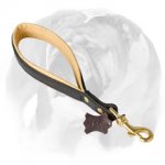 English Bulldog Short Leather Pull Tab Dog Leash