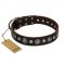"Victory Ode" FDT Artisan Brown Leather English Bulldog Collar with Silver-like Plated Decorations