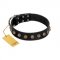 "Inky Prettification" FDT Artisan Black Leather English Bulldog Collar with One Row of Studs