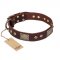 "Loving Owner" FDT Artisan Decorated Leather English Bulldog Collar with Plates and Studs