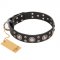FDT Artisan 'Vintage Necklace' Studded Black Leather English Bulldog Dog Collar - 1 1/2 inch (40mm) wide