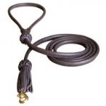 Rolled Leather Dog Lead 2 Foot Long Round Leash for Bulldog