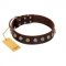 "Gape Buster" FDT Artisan Brown Leather English Bulldog Collar with One Row of Studs