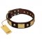 "Heavy Metal" FDT Artisan Brown Leather English Bulldog Collar with Old Bronze-like Skulls and Plates