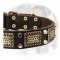 English Bulldog Vintage Style Pure Leather Dog Collar with Brass Decorations