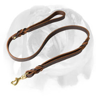 English Bulldog Braided Leather Dog Leash with 2 Handles