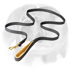 English Bulldog Leather Dog Leash with Support Material on the Handle